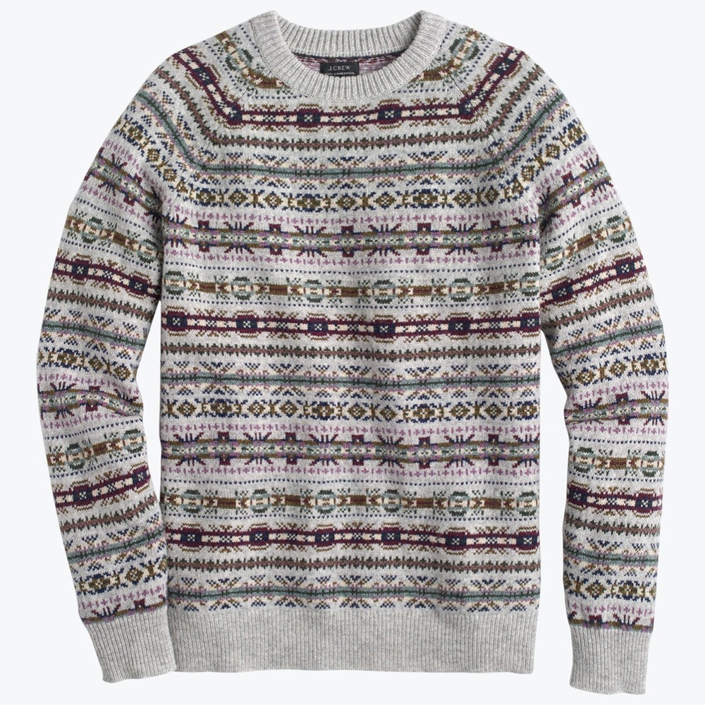 NWOT J. Crew Fair Isle Lamb's Wool Crewneck Sweater M